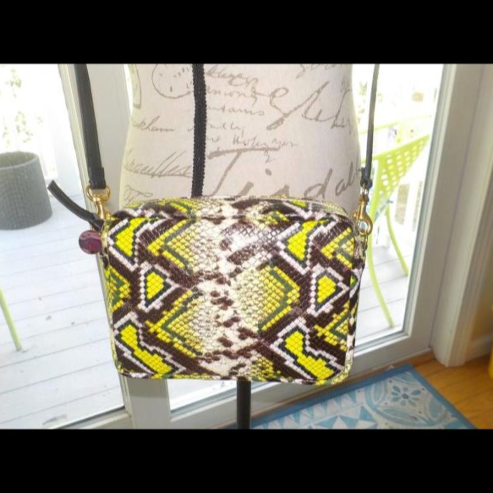 Clare V. Midi Sac Bag Yellow Riveria Stripe Leather Crossbody Bag. EUC. - Picture 2 of 6